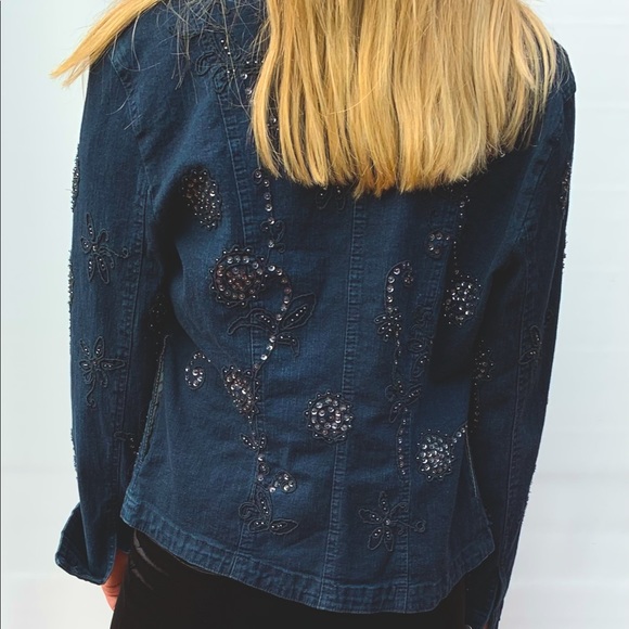 Gorgeous blue denim jacket with blue embroidery & shiny beadings metal buttons M - Picture 7 of 16
